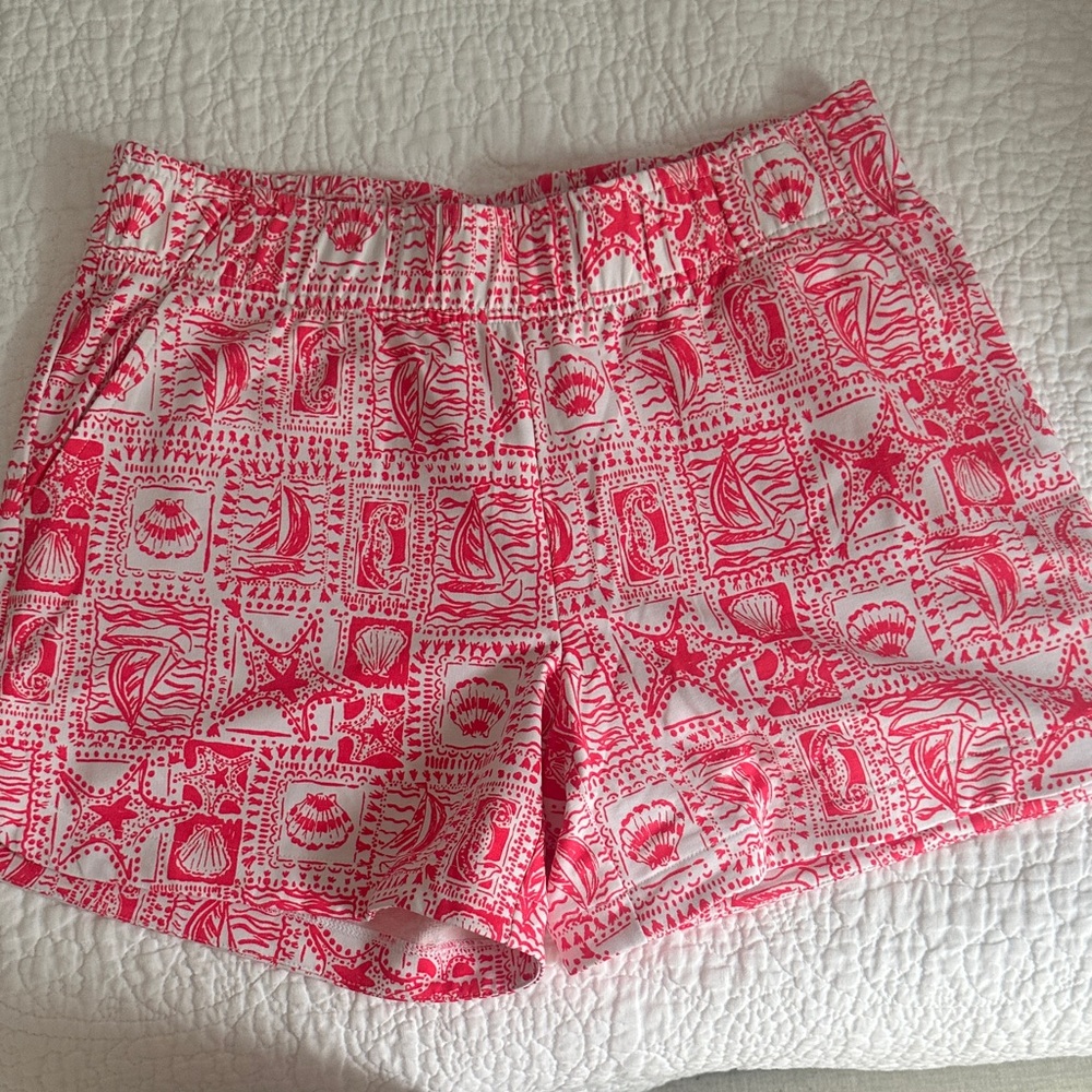 Lilly Pulitzer Pink and White High Waist Shorts in Mizner Red Seaside Harbor